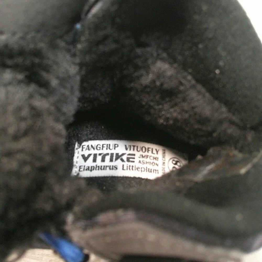 Vitike Kids Hiking Winter Snow Boots Blue Black Camo Waterproof Cleats Size 10.5